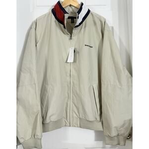 NEW Tommy Hilfiger Bomber Jacket Mens Size XXL Beige Harington Sailing W/ Hood